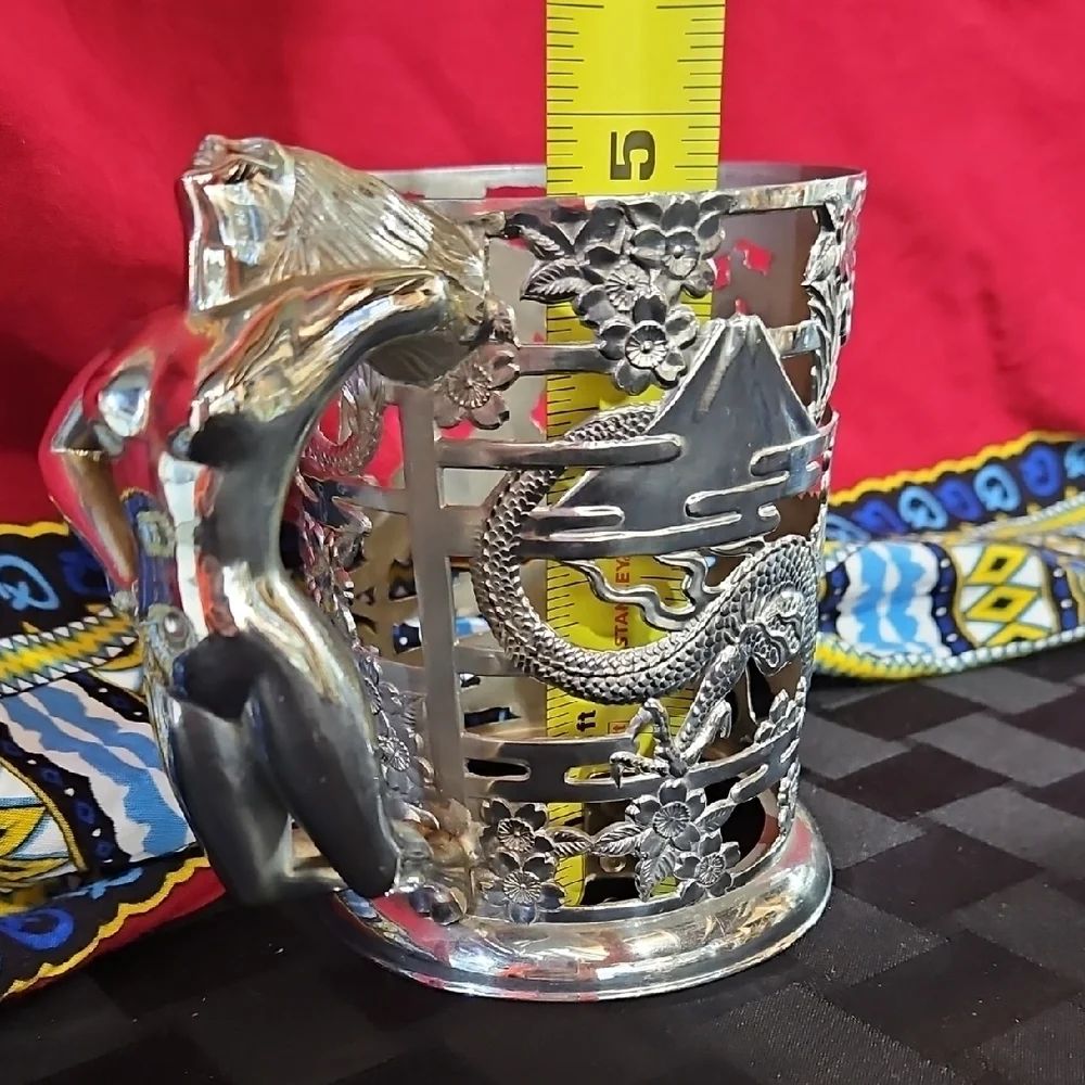 Japanese Cut Silver Plated Stein Tankard Holder with Nude Handle